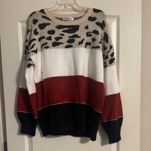 Stylish Leopard Print Colorblock Sweater